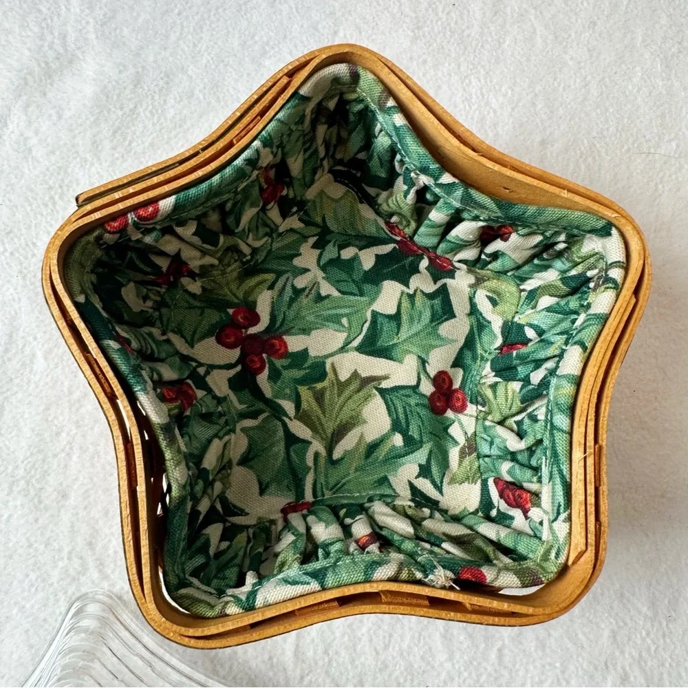 Longaberger 2001 Tree Trimming Star Basket Green Fabric Liner Plastic Protector